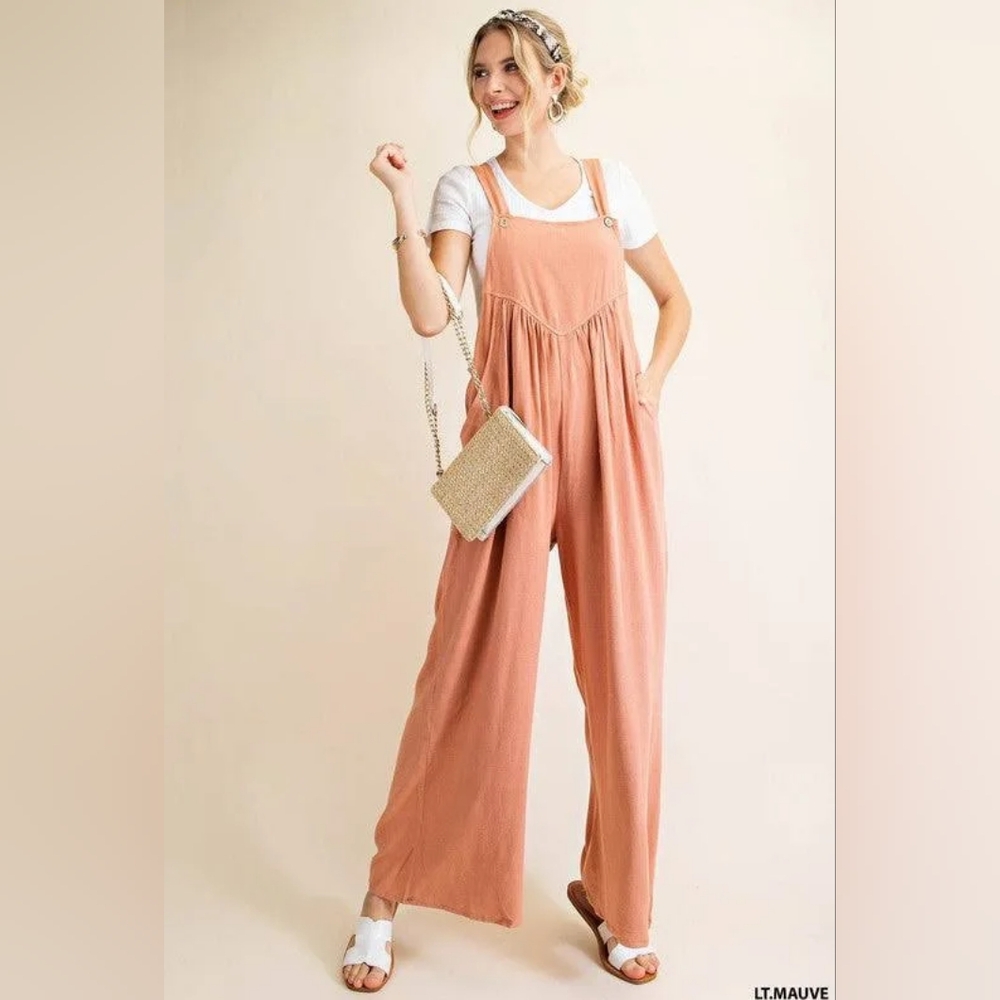 Kori Light Mauve Linen Blend Overalls